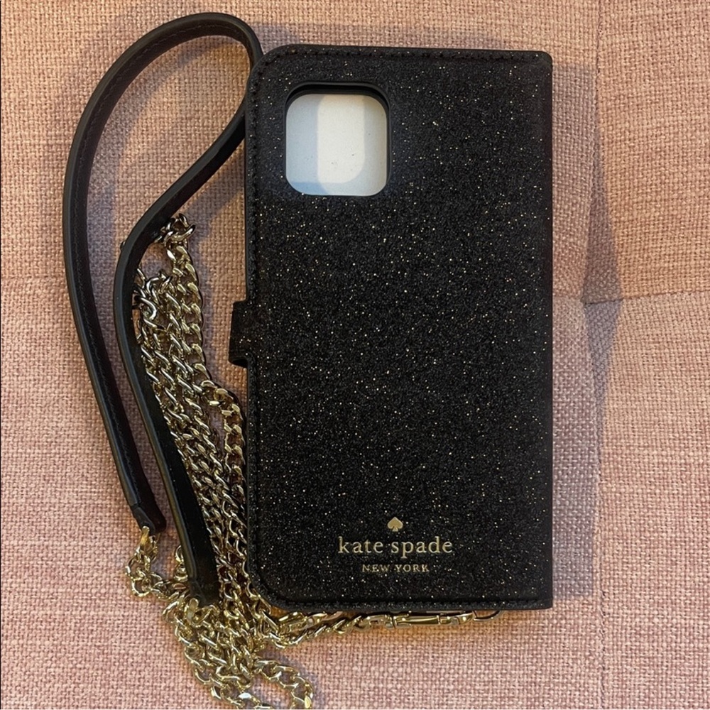 Kate Spade Black Glitter iPhone 12 Case with Chain